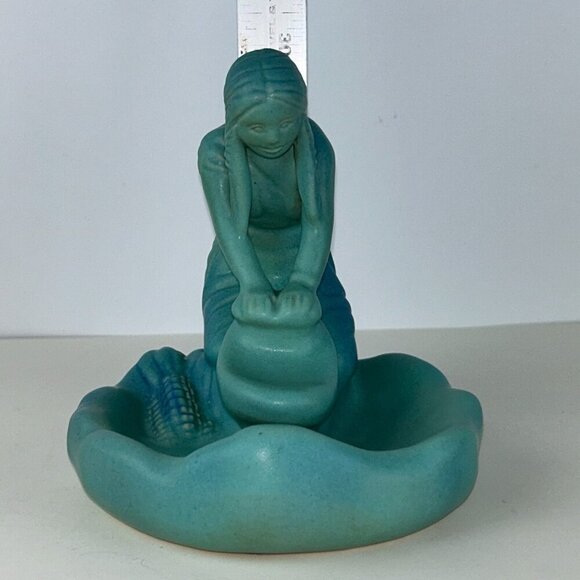Vintage Van Briggle Pottery Corn Maiden Native American Maize Turquoise Blue 7" - Picture 14 of 15